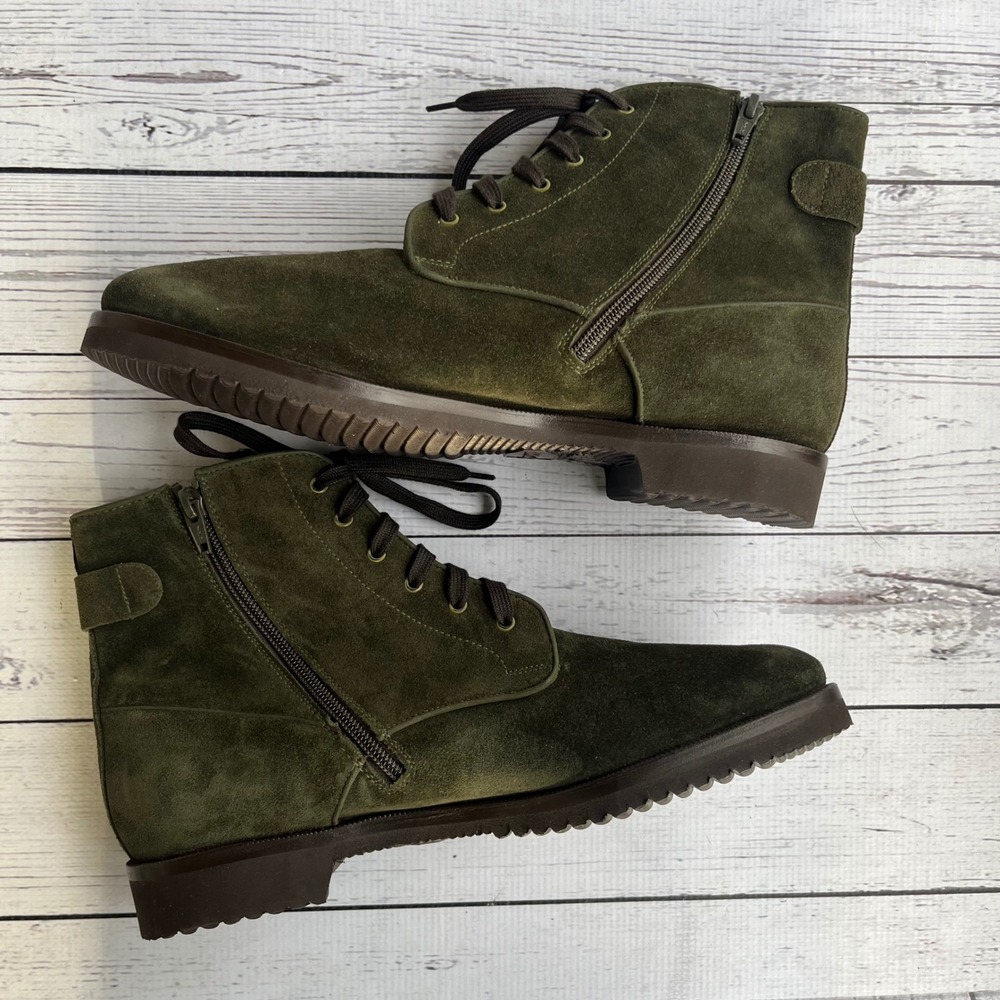 Gravati Italy Olive Green Leather Suede Fur Lined Luxury Boots 10 M‎
